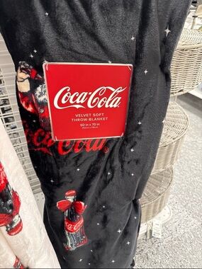 Coca-Cola Black Throw Blanket with Red Logo and Bottle Motif